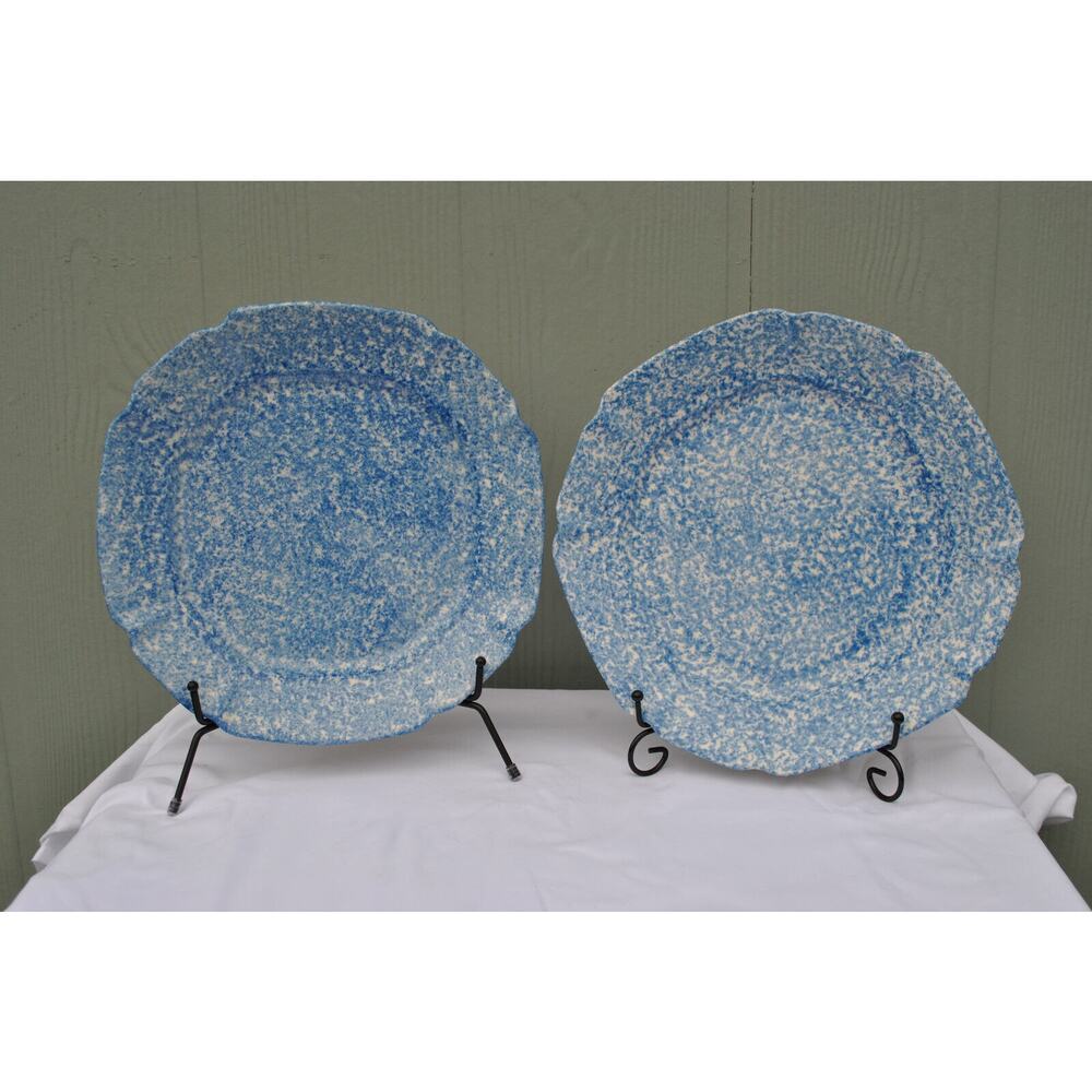 Two N S Gustin Pottery Dinner Plates 11'' Spongeware